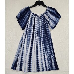 Heart & Hips Women's Sz S Tie Dye Wide Neck Dress Lightweight Rayon Blue/White